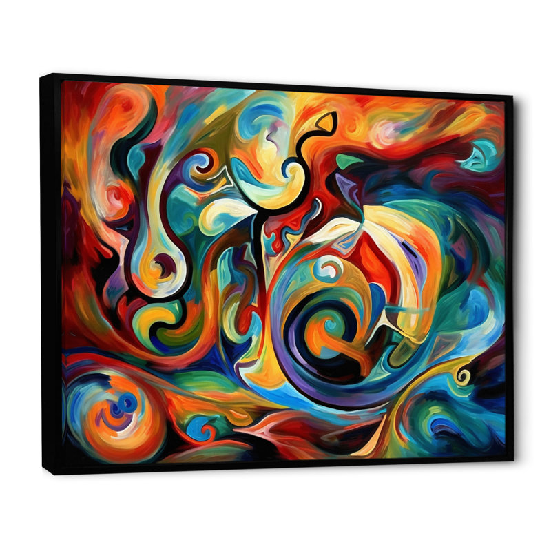«Exploration de la liquidité abstraite jaune II», reproduction sur toile à l'encre liquide abstraite, Cadre flottant noir