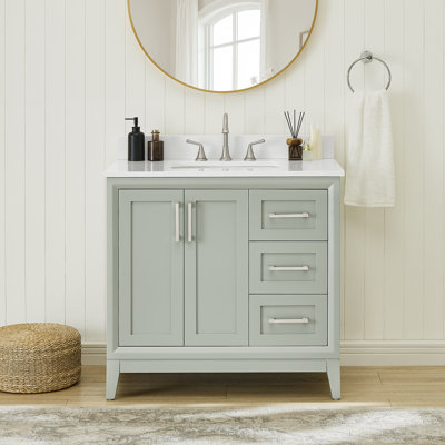 Espina 36'' Bathroom Vanity In Light Grey Finish With Pure White Engineer Stone Countertop