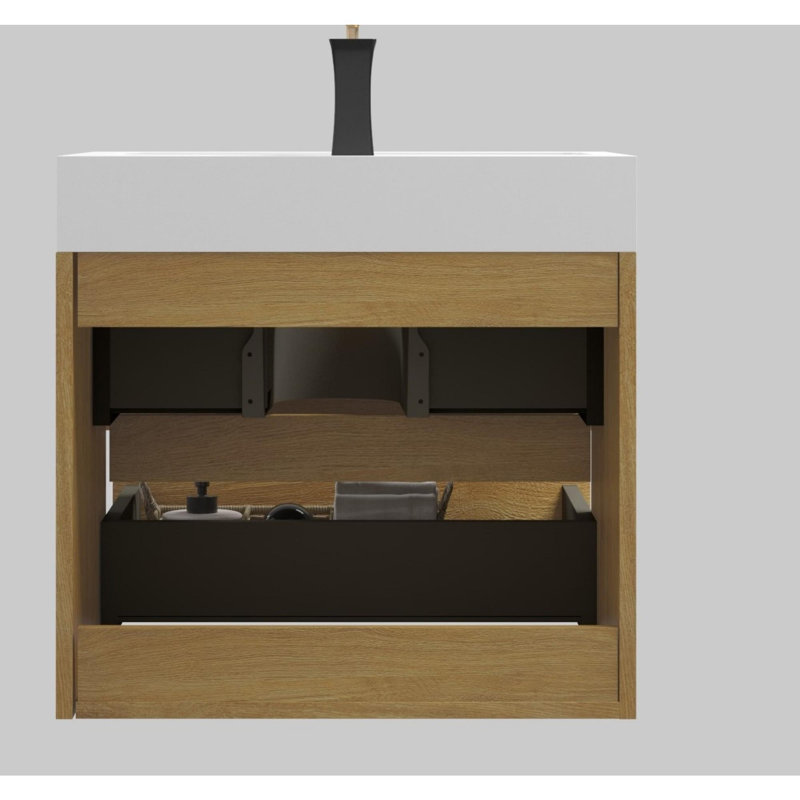 24" Bathroom Vanity with Sink, White, Oak