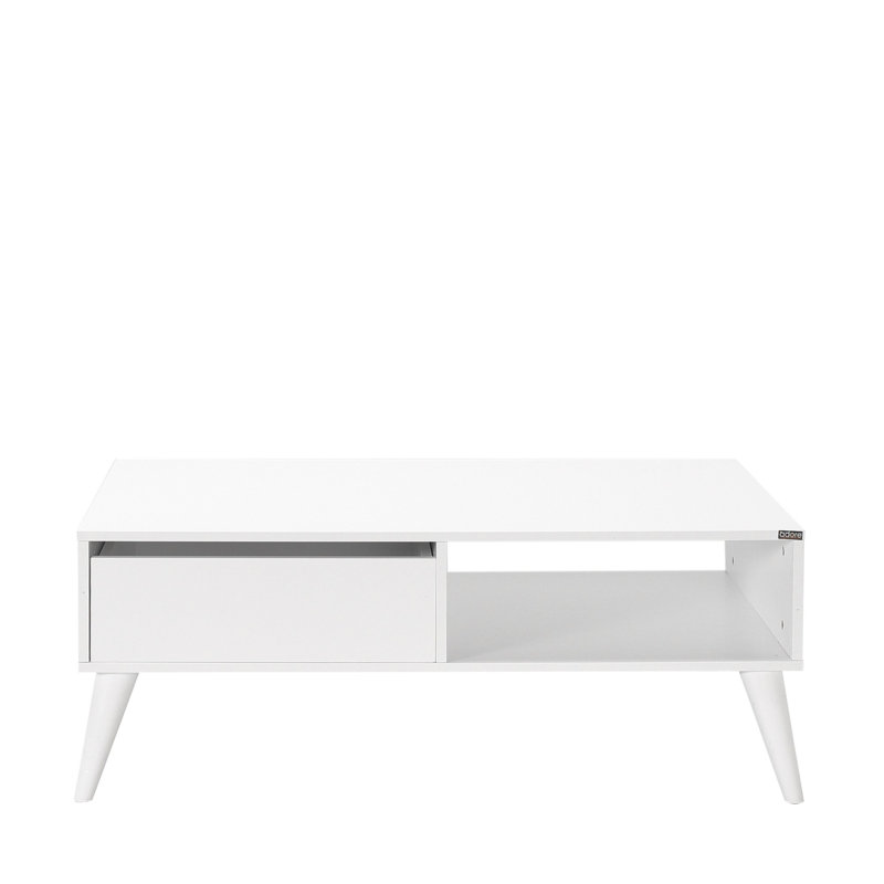 Table basse moderne, blanc diamant, 43,3 po x 16,5 po x 25,6 po | 100% panneau de particules enduit de mélamine, épaisseur: 0,6 pouce | Design scandinave élégant, parfait pour le salon ou le bureau, durable et élégant