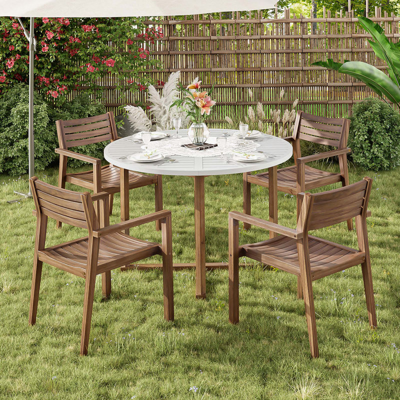 Ensemble repas d'extérieur 5 pièces avec 4 chaises en bois, Marron clair