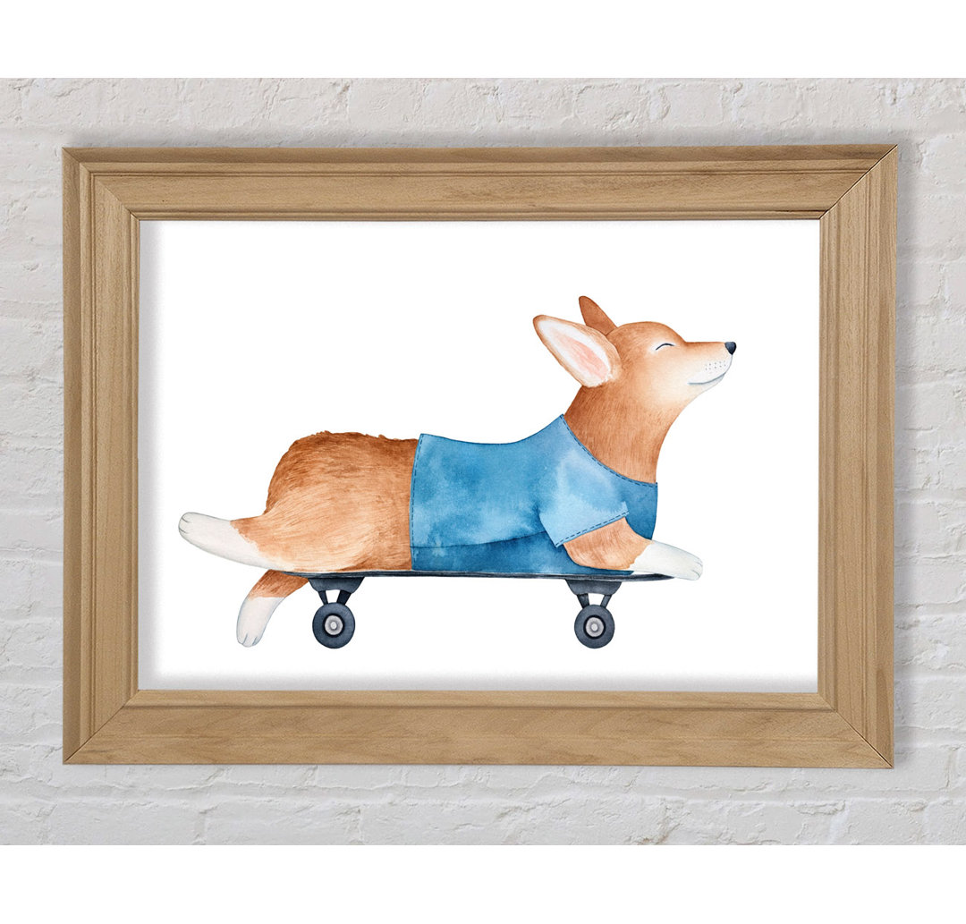 Corgi auf einem Skateboard - Bilderrahmen Kunstdrucke