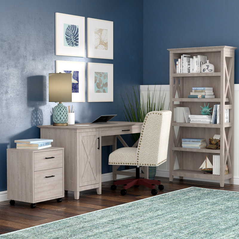 Huckins 3 Piece Computer Desk Office Set, Washed Gray