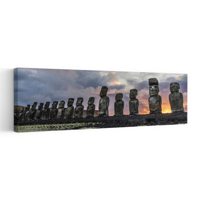 Easter Island Moai Sunset by Karsten Wrobel - Wrapped Canvas Panoramic Print