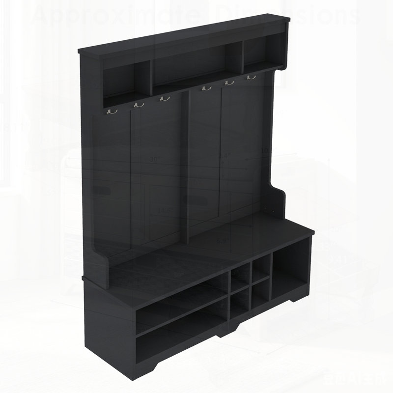 Modern Hallway Hall Tree with Metal Hooks and Storage Space, Multi-Functional Entryway Coat Rack with Shoe Cubbies
