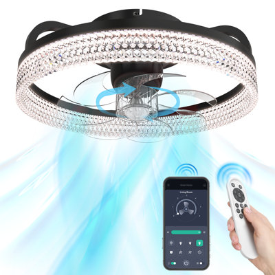 FIMEI 20" 360° Oscillating Flush Mount Modern Ceiling Fan with Dimmable LED Light Kit,RC,Reversible Blades,6 Speeds
