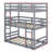Twin Over Twin Over Twin Rubber Wood Triple Bunk Bed – Two Built-In Ladders, Guardrails & Detachable Design-466085494