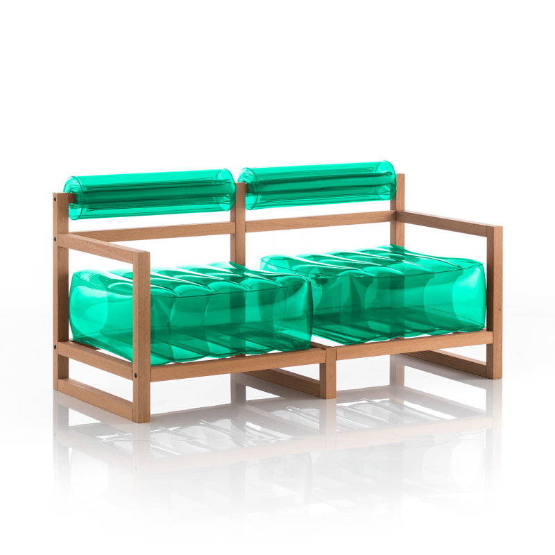 Yoko 140cm Wide Wicker Patio Sofa with Cushions, Green