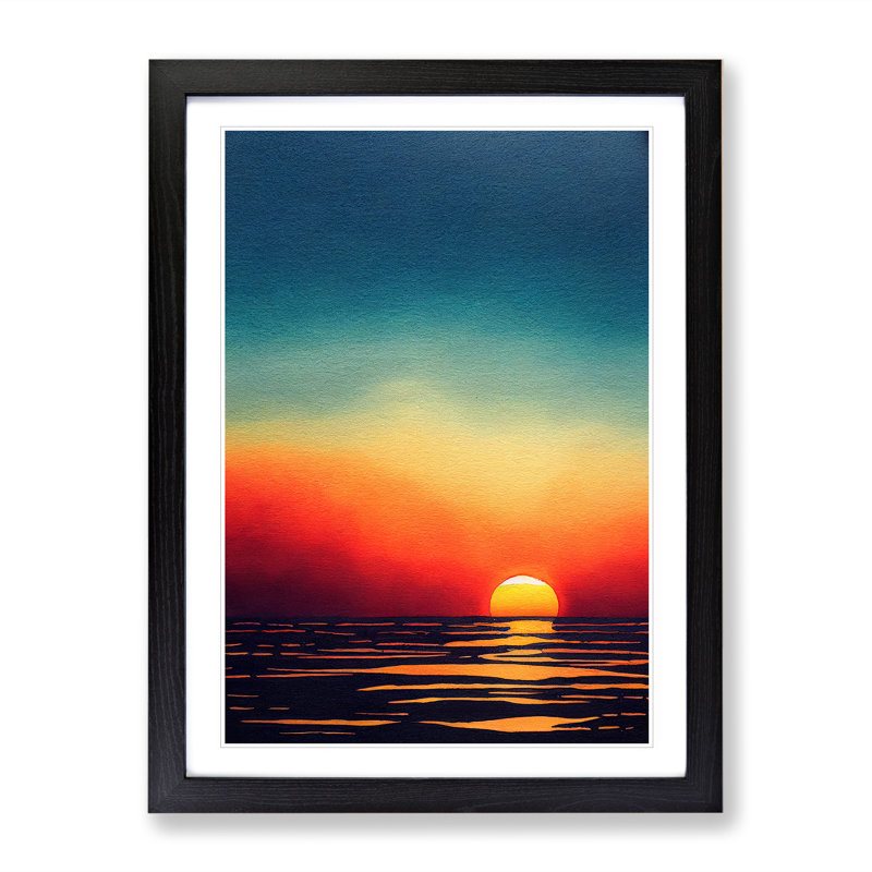 XV1022-5160X Ocean Sunset No.4 - Single Picture Frame Print, Black, 64cm H x 46cm W x 2cm D