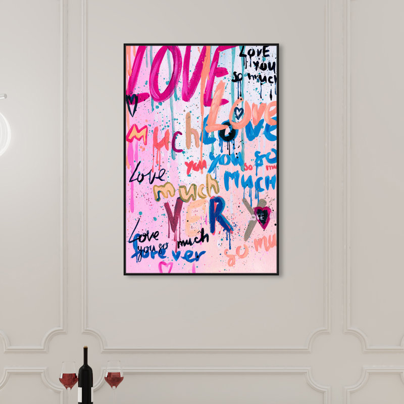 Typographie et citations «Love In Many Forms Love Quotes and Sayings» - Art textuel sur toile, Toile encadrée, Noir