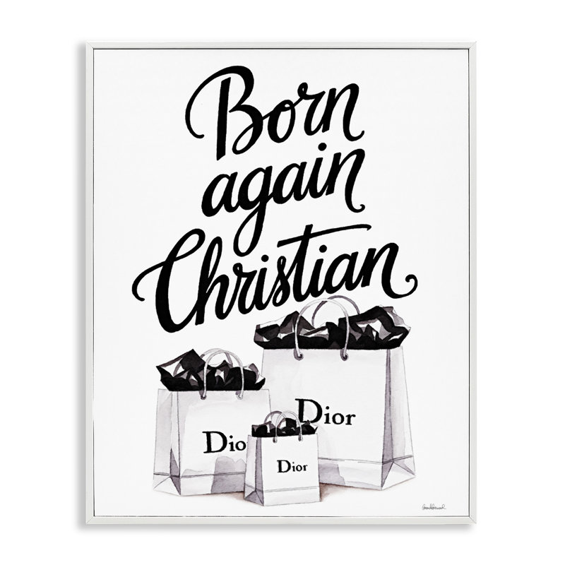 Christian et sacs d'épicerie encadrés, design par Amanda Greenwood, H 20 po x l 16 po, Blanc