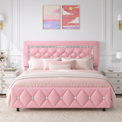 Alber Faux Leather Diamond Tufted Platform Bed - Headboard Included