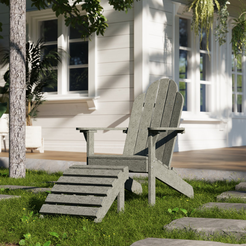 Classic Adirondack Chair with Ottoman, Dark Gray
