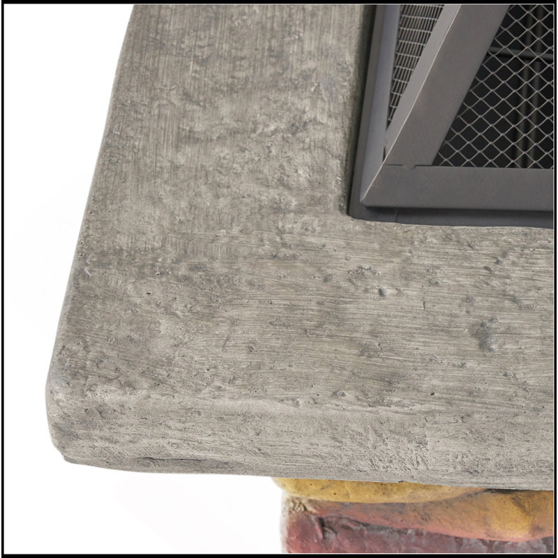 28" Concrete Wood Burning Outdoor Fire Pit Table With Lid, Stone Gray