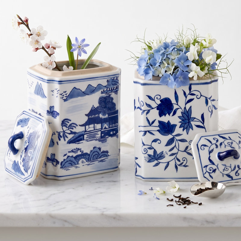Bocaux en céramique avec couvercles décoratifs Chinoiserie