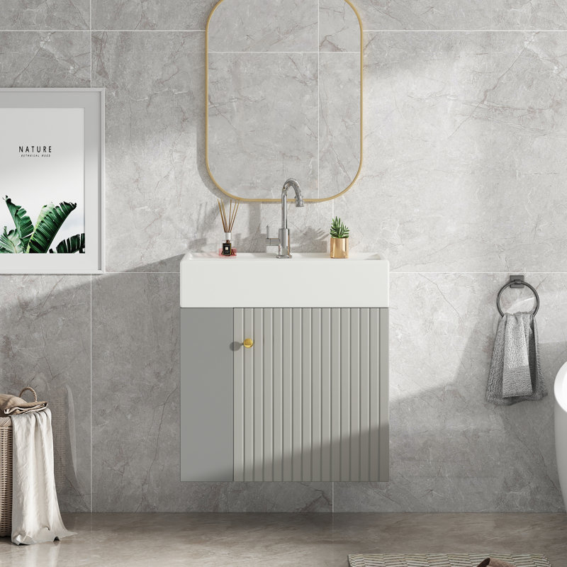 Wall-Mounted Bathroom Vanity Unit with Basin, Grey
