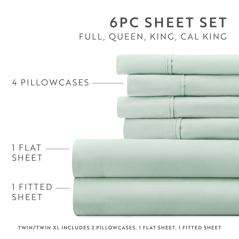 Sheet Set Solid Microfiber Ultra Soft Bedding, Mint, Full Sheet Set with 4 Pillowcases