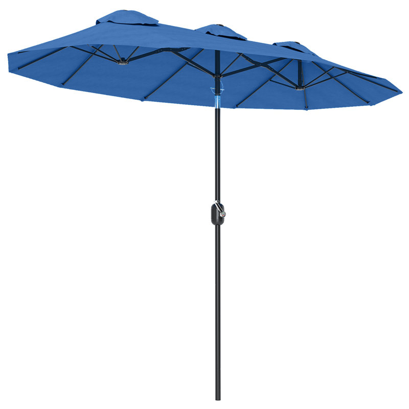 Parasol de jardin 9,5 pi avec 3 bouches d'aération, inclinable et manivelle, bleu marine