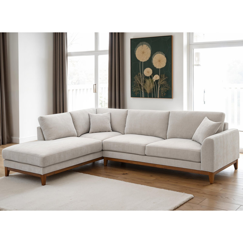 Cherelle Chenille Left-Chaise Sectional With Throw Pillows, Left Hand Facing, Gray Chenille