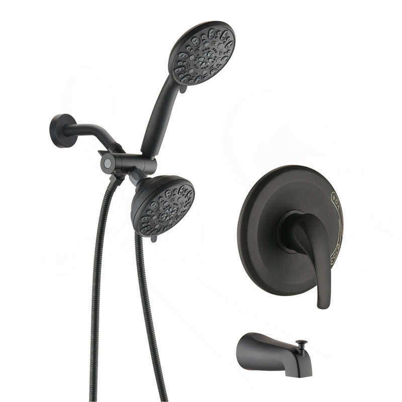 Shower System with Tub Spout Rain Shower Tub Set, High Pressure Dual 2 in 1 Shower Combo Faucet with Valve, Matte Black