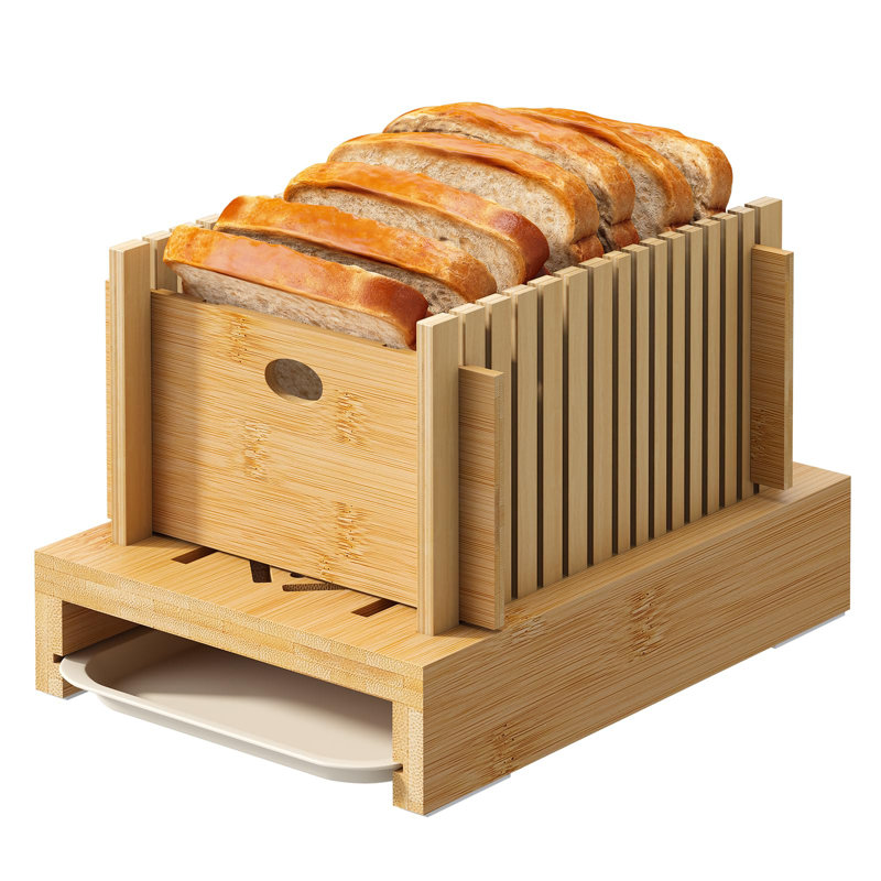 Bread Slicer For Homemade Bread,Bamboo Bread Slicer With Tray,Adjustable Bread Cutting Guide,Compact Board For Homemade Bread,Cakes, Bagels