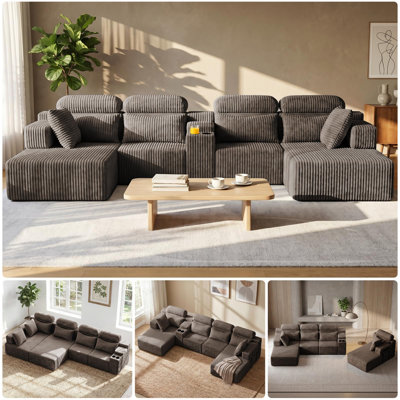 Canapé modulaire en velours côtelé de 145,7 po avec méridienne profonde et canapé surdimensionné