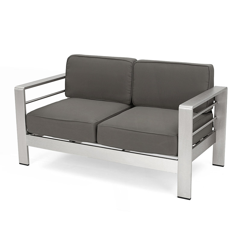 Patio Loveseat With Water-Resistant Cushions, Khaki Cushion/White Frame