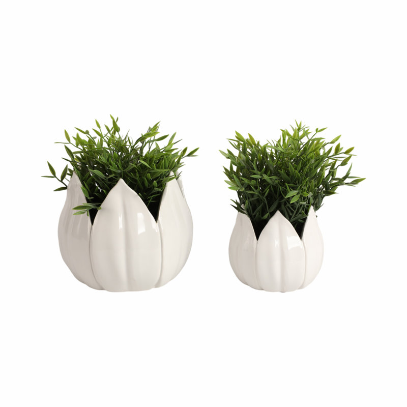Sagebrook Home 2-Pieces Petal Planters, White, 7" H x 8" W x 8" D, White