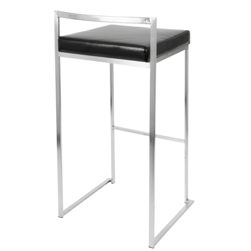 Tabouret de bar empilable contemporain en similicuir noir Fuji par Lumisource - ensemble de 2, Noir