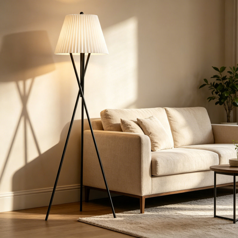 Lampe trépied moderne 65,4 "avec abat-jour en tissu plissé et interrupteur au pied