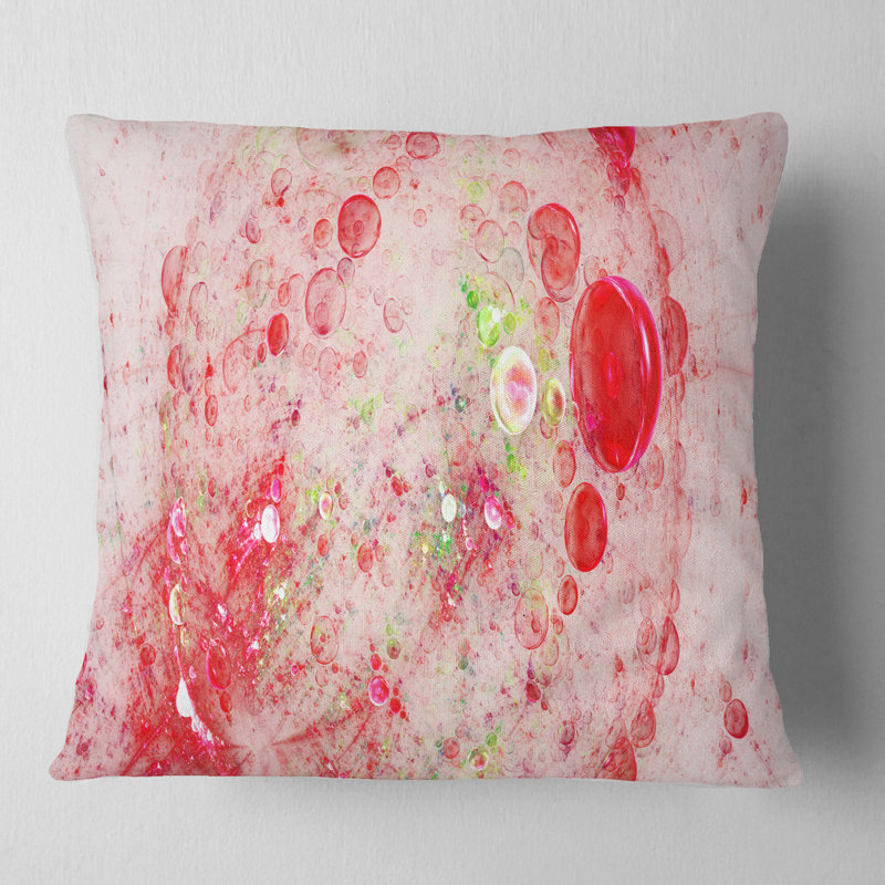 Bulles sphériques sphériques - coussin imprimé abstrait, 18 po x 18 po, Rouge / Blanc, Coussin décoratif