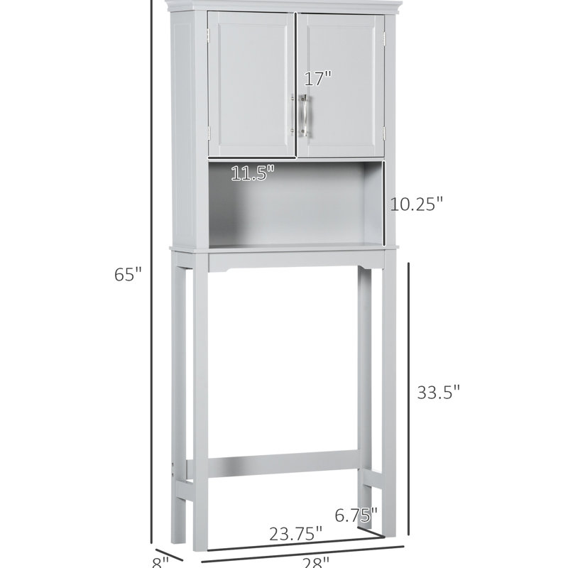 Rangement de salle de bain de style moderne au-dessus de la toilette, armoire grise avec tablette réglable et rangement ouvert
