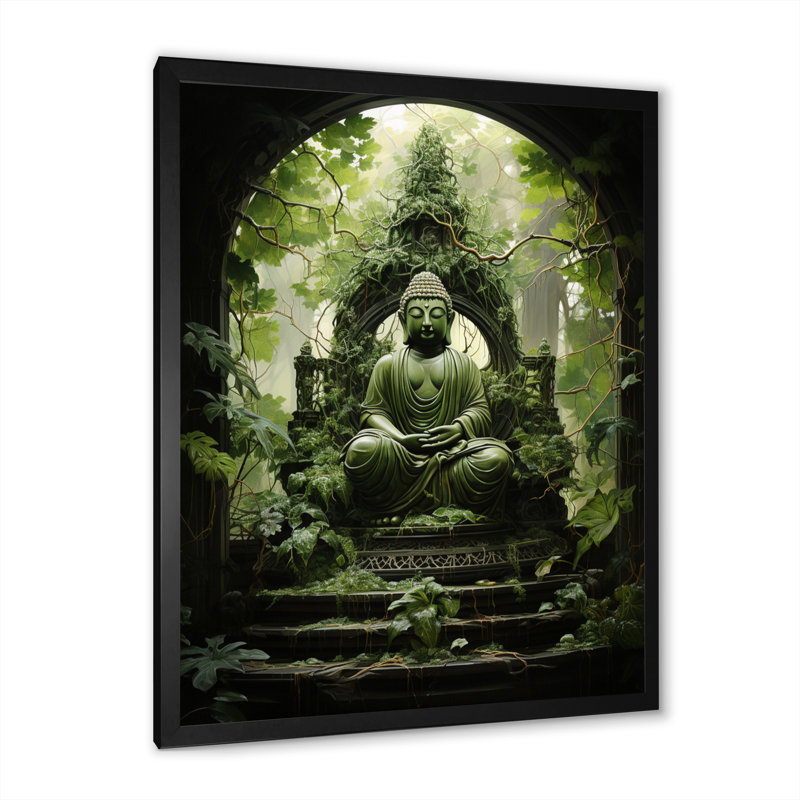 «Kiados Green Buddhism Bodhi Tree I», reproduction d'art sur toile, H 20 po x l 12 po x P 1 po, Cadre photo noir