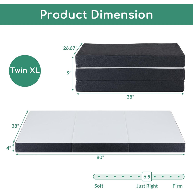 Tri-Fold Memory Foam Mattress, 4 Inch Folding Mattress With Washable Cover, Foldable Mattress Portable For RV Camping, Guest Mat, Easy Storage, 75"×4"