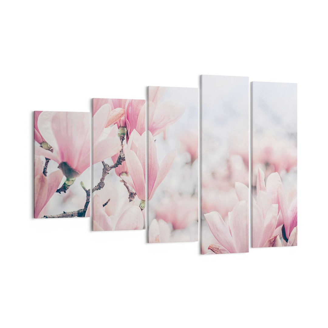 5-tlg. Leinwandbilder-Set Magnolia Flowers Pink