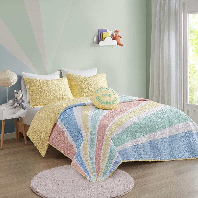 Full Yellow Rainbow Sunburst Reversible Cotton Coverlet Set
