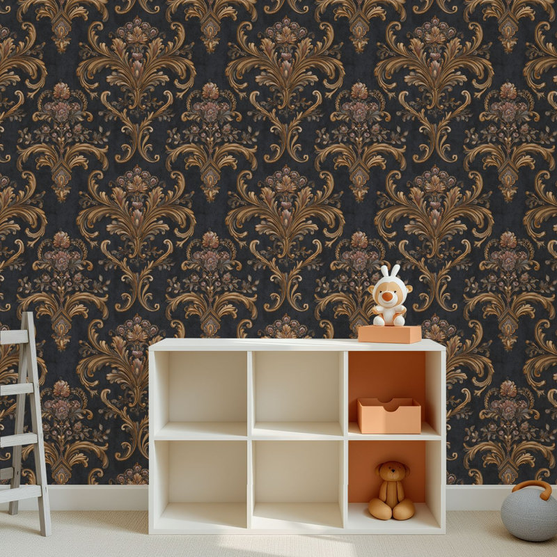Papier peint adhésif peler et coller en PVC, revêtement mural auto-adhésif amovible avec imprimé damassé baroque élégant, imperméable pour la décoration intérieure - rouleau