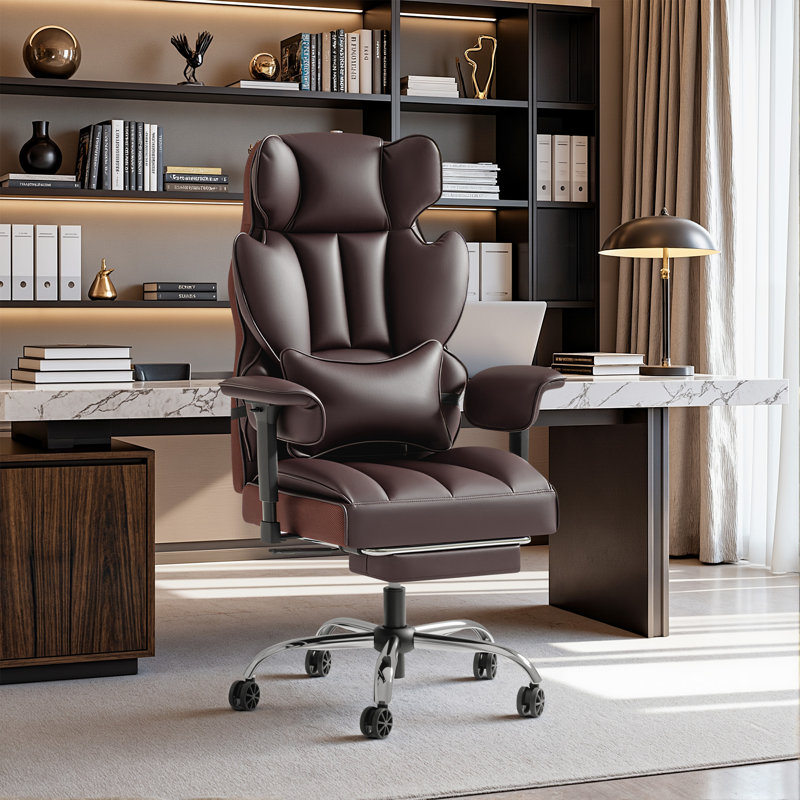 Big & Tall Style Executive High-Back Office Chair with Footrest and Lumbar Support, Brown