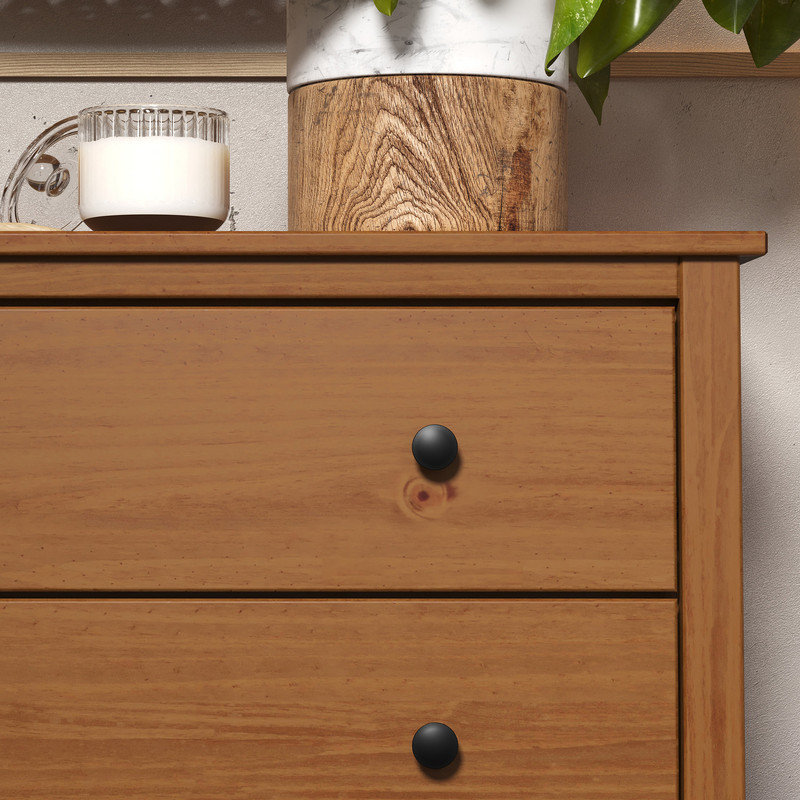 Commode 5 tiroirs en bois massif, Brun