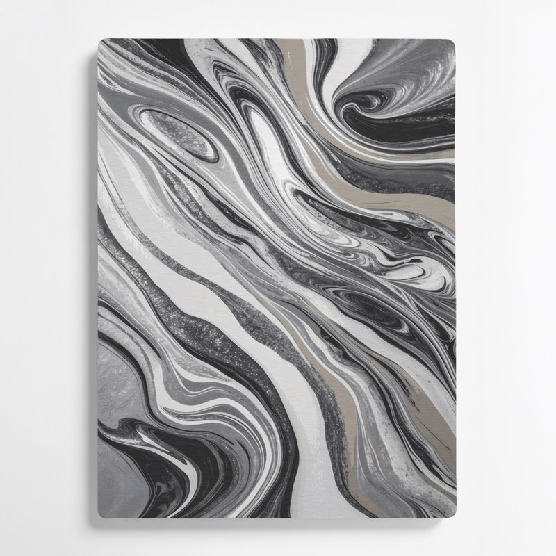 Abstrait fluide, art mural gris en métal 95, H 12 po x l 18 po