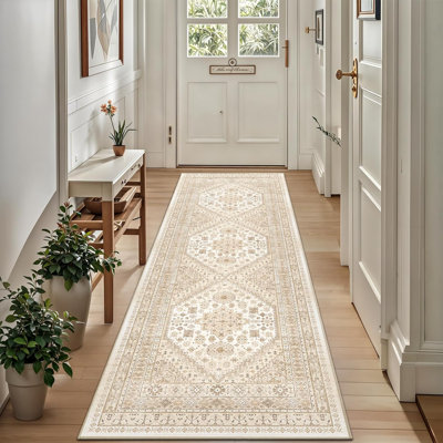 Medallion Non Slip Washable Rug(Cream)