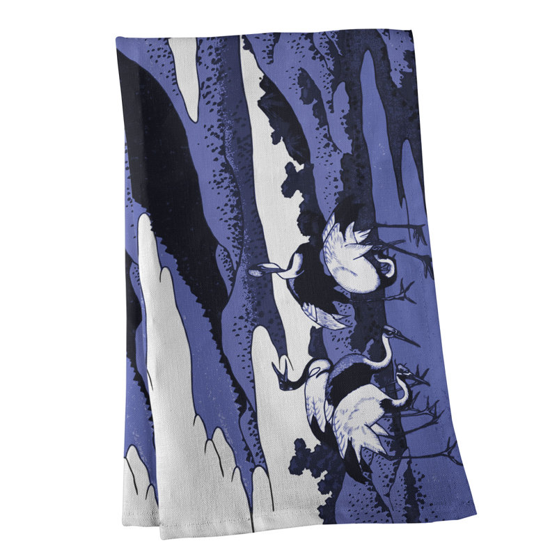 Serviette de thé japonaise grues, Sergé de coton, Mauve