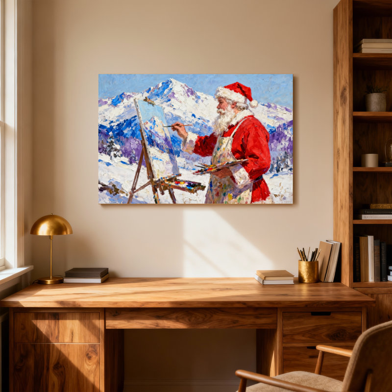 Noël, père Noël, peinture, paysage d'hiver