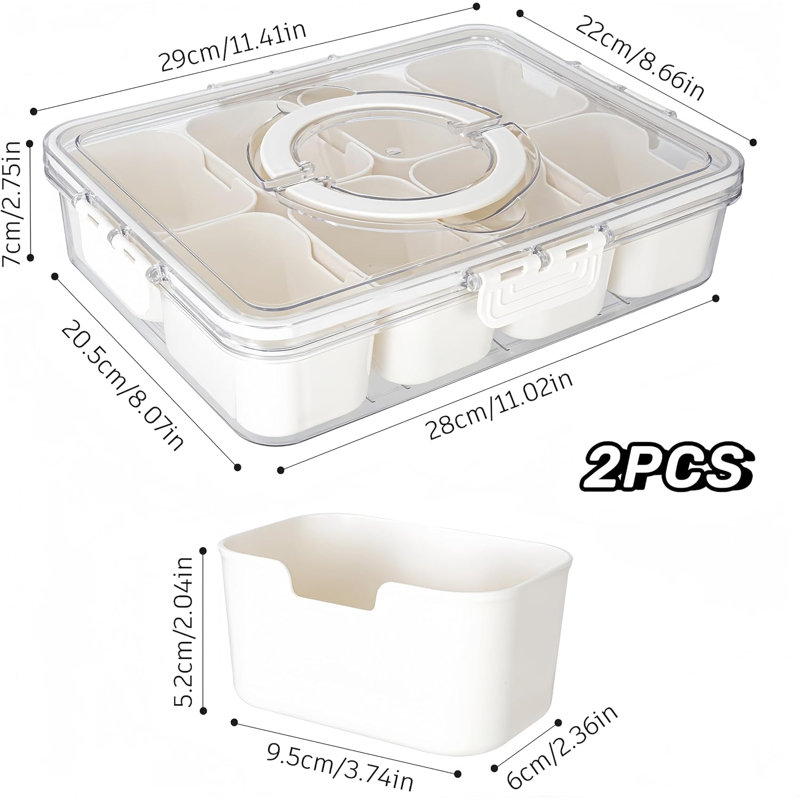 Divided Serving Tray With Lid And Handle - Divided Snack Tray For Portable Snack Platters - Clear Organizer For Candy, Fruits, Nuts, Snacks - Perfect For Party, Entertaining，2 Pcs