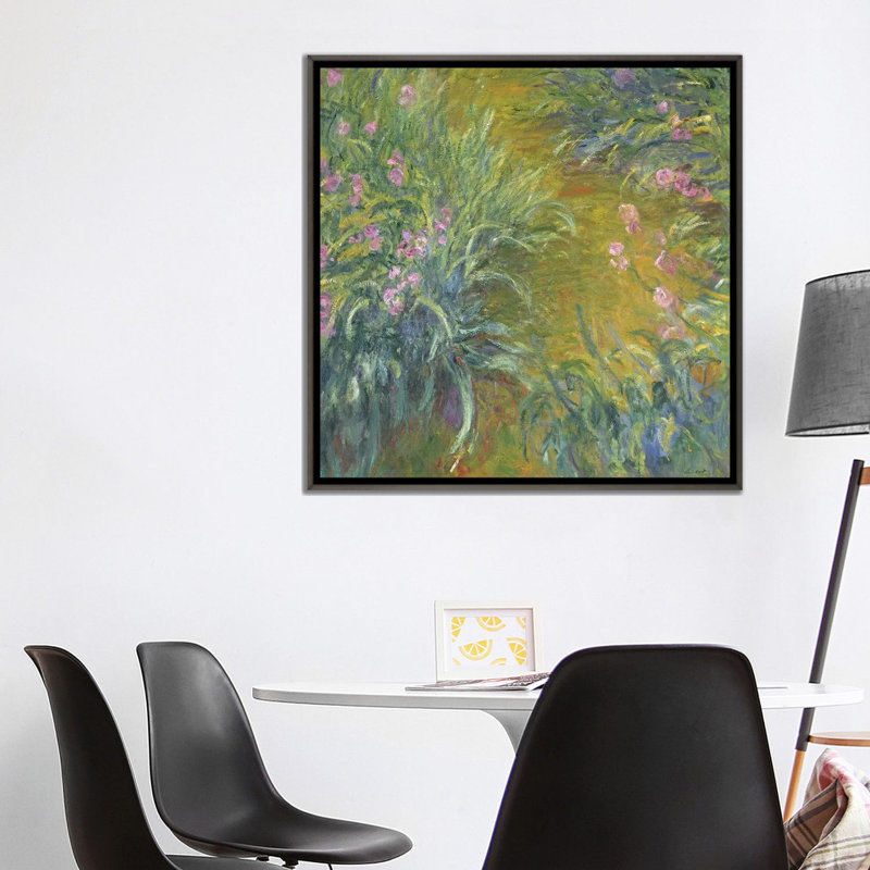 Iris par Claude Monet - impression d'art graphique, Aucun mat, Toile avec cadre en bois gris, H 37 po x l 37 po x P 1,5 po