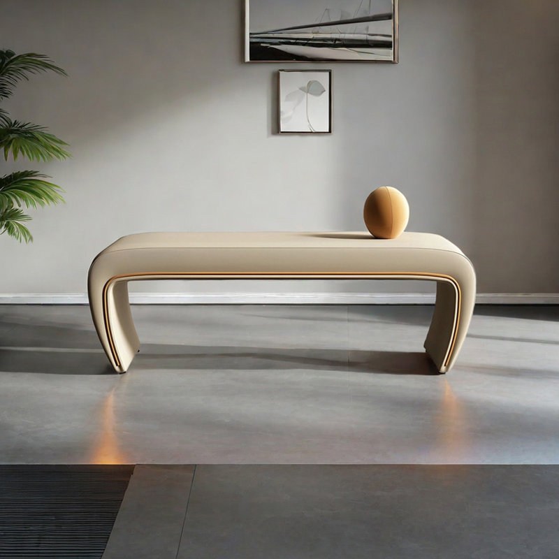 Banc rembourré en cuir Zaakiyah, H 16,14 po x l 59,05 po x P 18,11 po, Crème