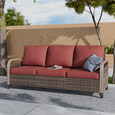  Jahtavious 77.6'' Wicker Outdoor Patio Sofa Couch with Cushions