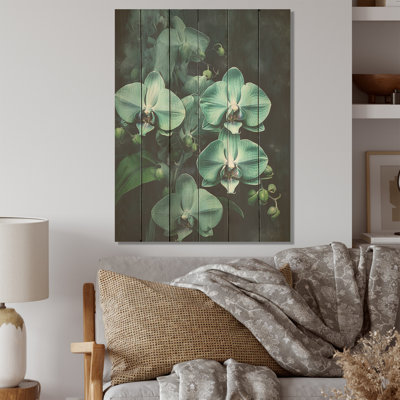 Fantaisie, orchidée verte, paysages de rêve, art sur bois de pin naturel