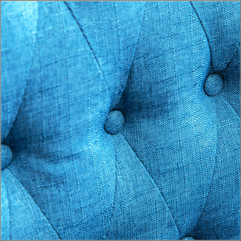 Tabourets en bois massif à boutons capitonnés, Bleu