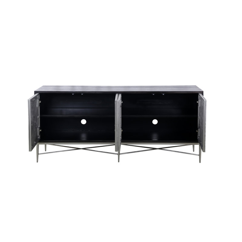 Lumina Ebonized Mango Wood Server with Nickel Doors & Media Storage